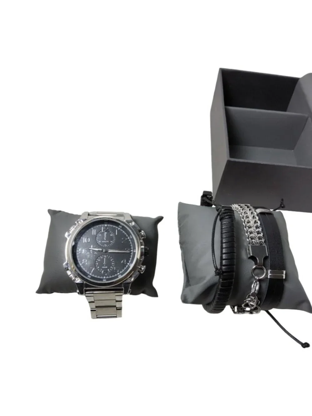 Folio Mens FMDAL1188 Black Sunray Dial with Layered Bracelet Stainless Steel Fol